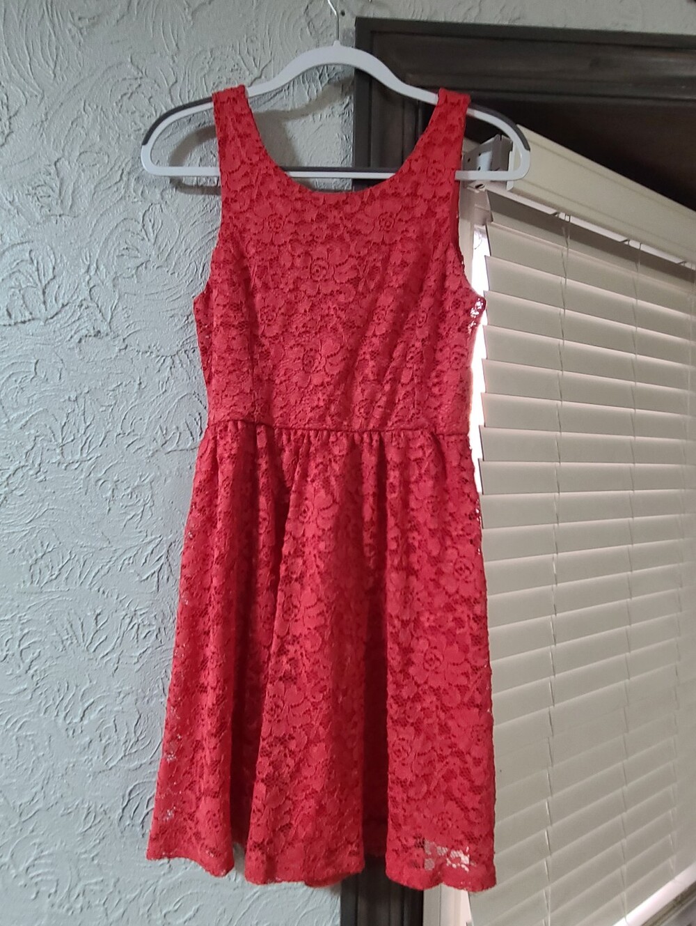Lush Lace Overlay Dress Fit and Flare Pink/Red - Size Medium